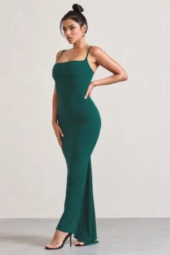 Camera One | Bottle Green Strappy Laced Bodycon Maxi Dress -ENY Clothing Shop WB CL128723047 CameraOneBottleGreenStrappyLacedBodyconMaxiDress3