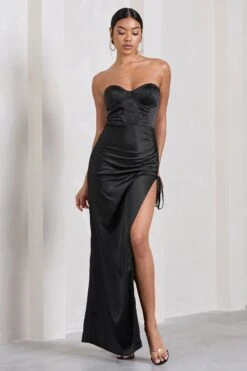 Expose | Black Satin Sweetheart Corset Asymmetric Maxi Dress -ENY Clothing Shop WB CL128728002 ExposeBlackSatinSweetheartCorsetAsymmetricMaxiDress2 a72a5a5c 2e99 4c50 8cab 8ae7ca63378d