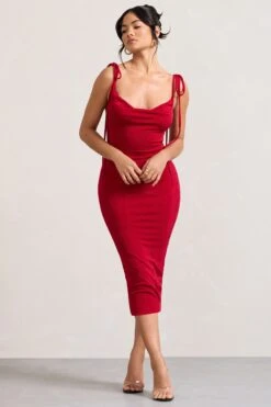 Irina | Red Cowl-Neck Bodycon Midi Dress -ENY Clothing Shop WB CL128730004 IrinaRedCowl NeckBodyconMidiDress0