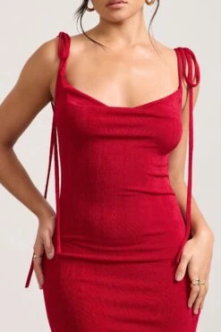 Irina | Red Cowl-Neck Bodycon Midi Dress -ENY Clothing Shop WB CL128730004 IrinaRedCowl NeckBodyconMidiDress4