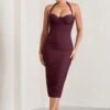 Supermodel | Burgundy Halter-Neck Corset Midi Dress -ENY Clothing Shop WB CL128734069 SupermodelBurgundyHalter NeckCorsetMidiDress0