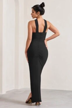 Paprika | Black Ruched Halter-Neck Bandeau Maxi Dress -ENY Clothing Shop WB CL128736002 PaprikaBlackRuchedHalter NeckBandeauMaxiDress6