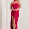 Paprika | Red Ruched Halter-Neck Bandeau Maxi Dress -ENY Clothing Shop WB CL128736004 PaprikaRedRuchedHalter NeckBandeauMaxiDress4 4de2812a bb73 45b7 bc41 eeccb0625ec4