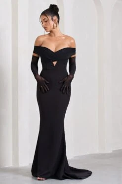 Inspiration | Black Sheer Bardot Fishtail Maxi Dress -ENY Clothing Shop WB CL128740002 InspirationBlackSheerBardotFishtailMaxiDress0