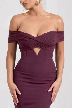 Inspiration | Burgundy Sheer Bardot Fishtail Maxi Dress -ENY Clothing Shop WB CL128740069 InspirationBurgundySheerBardotFishtailMaxiDress1