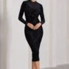 Chamonix | Black Sheer Velvet Floral Long-Sleeved Midi Dress -ENY Clothing Shop WB CL128790002 ChamonixBlackSheerVelvetFloralLong SleevedMidiDress1