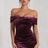 Appreciate | Port Velvet Twisted Bardot Ruched Mini Dress -ENY Clothing Shop WB CL128803101 AppreciatePortVelvetTwistedBardotRuchedMiniDress0