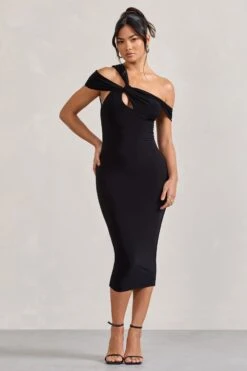 Chain Reaction | Black Strappy Asymmetric Bodycon Midi Dress -ENY Clothing Shop WB CL128822002 ChainReaction BlackStrappyAsymmetricBodyconMidiDress2