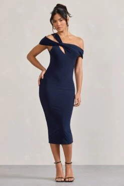Chain Reaction | Navy Strappy Asymmetric Bodycon Midi Dress 11 Chain Reaction | Navy Strappy Asymmetric Bodycon Midi Dress -ENY Clothing Shop WB CL128822015 ChainReaction NavyStrappyAsymmetricBodyconMidiDress1