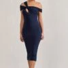 Chain Reaction | Navy Strappy Asymmetric Bodycon Midi Dress -ENY Clothing Shop WB CL128822015 ChainReaction NavyStrappyAsymmetricBodyconMidiDress3