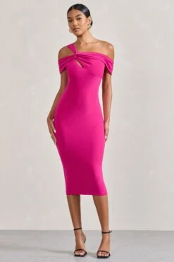 Chain Reaction | Fuchsia Pink Strappy Asymmetric Bodycon Midi Dress -ENY Clothing Shop WB CL128822057 ChainReaction FuchsiaPinkStrappyAsymmetricBodyconMidiDress0 29f4a860 81cf 41e1 b13e d26eff27e725