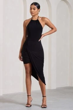 Power Sweep | Black Gathered Halter-Neck Midi Dress -ENY Clothing Shop WB CL128823002 PowerSweep BlackGatheredHalter NeckMiniDress4