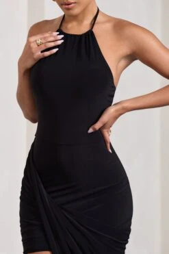 Power Sweep | Black Gathered Halter-Neck Midi Dress -ENY Clothing Shop WB CL128823002 PowerSweep BlackGatheredHalter NeckMiniDress5