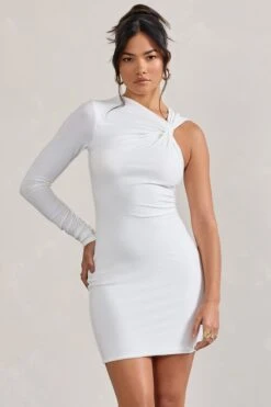 Fusion | White Asymmetric Twisted Bodycon Mini Dress 10 Fusion | White Asymmetric Twisted Bodycon Mini Dress -ENY Clothing Shop WB CL128830005 Fusion WhiteAsymmetricTwistedBodyconMiniDress0