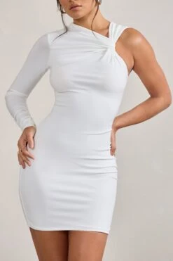 Fusion | White Asymmetric Twisted Bodycon Mini Dress 9 Fusion | White Asymmetric Twisted Bodycon Mini Dress -ENY Clothing Shop WB CL128830005 Fusion WhiteAsymmetricTwistedBodyconMiniDress4