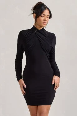 Eve | Black Crossed-Neck Long-Sleeved Bodycon Mini Dress 11 Eve | Black Crossed-Neck Long-Sleeved Bodycon Mini Dress -ENY Clothing Shop WB CL128832002 Eve BlackCrossed NeckLong SleevedBodyconMiniDress1 2c37aac5 10a8 437f a448 ac096bc47264