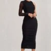 Luciene | Black Ruched Asymmetric Bodycon Midi Dress With Sheer Sleeve 2 Luciene | Black Ruched Asymmetric Bodycon Midi Dress With Sheer Sleeve -ENY Clothing Shop WB CL128837002 Luciene BlackRuchedAsymmetricBodyconMidiDressWithSheerSleeve3