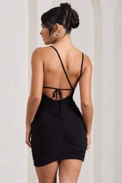 Selene | Black Ruched Strappy Twisted Bodycon Mini Dress 8 Selene | Black Ruched Strappy Twisted Bodycon Mini Dress -ENY Clothing Shop WB CL128838002 Selene BlackRuchedStrappyTwistedBodyconMiniDress8