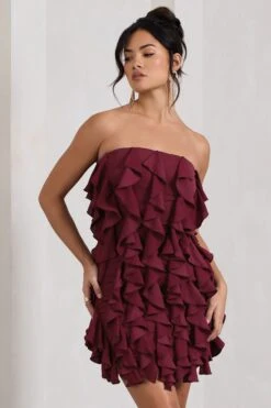 It Girl | Plum Bandeau Bodycon Mini Dress With Ruffles -ENY Clothing Shop WB CL128842158 ItGirlPlumBandeauBodyconMiniDressWithRuffles3