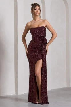 Alexandria | Burgundy Sequin Corset Maxi Dress With Flowers 10 Alexandria | Burgundy Sequin Corset Maxi Dress With Flowers -ENY Clothing Shop WB CL128843158 AlexandriaBurgundySequinCorsetMaxiDressWithFlowers1