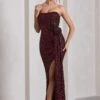 Alexandria | Burgundy Sequin Corset Maxi Dress With Flowers -ENY Clothing Shop WB CL128843158 AlexandriaBurgundySequinCorsetMaxiDressWithFlowers11
