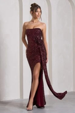 Alexandria | Burgundy Sequin Corset Maxi Dress With Flowers 11 Alexandria | Burgundy Sequin Corset Maxi Dress With Flowers -ENY Clothing Shop WB CL128843158 AlexandriaBurgundySequinCorsetMaxiDressWithFlowers3