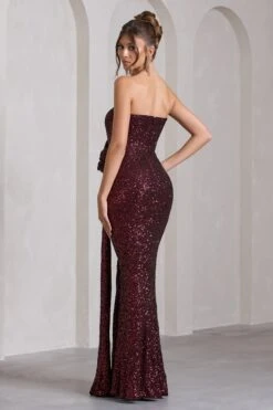 Alexandria | Burgundy Sequin Corset Maxi Dress With Flowers 8 Alexandria | Burgundy Sequin Corset Maxi Dress With Flowers -ENY Clothing Shop WB CL128843158 AlexandriaBurgundySequinCorsetMaxiDressWithFlowers7