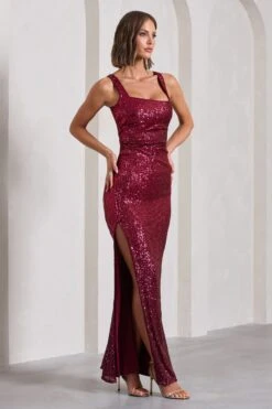 Yvonne | Plum Sequin Open-Back Bodycon Maxi Dress -ENY Clothing Shop WB CL128856163 YvonnePlumSequinOpen BackBodyconMaxiDress6