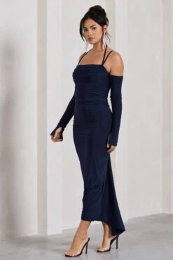 Jessie | Navy Strappy Long-Sleeved Bodycon Maxi Dress -ENY Clothing Shop WB CL128860015 JessieNavyStrappyLong SleevedBodyconMidiDress2