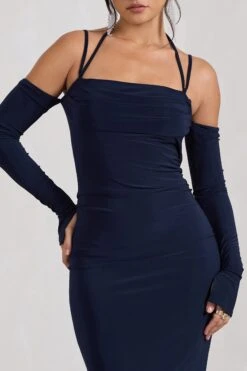Jessie | Navy Strappy Long-Sleeved Bodycon Maxi Dress -ENY Clothing Shop WB CL128860015 JessieNavyStrappyLong SleevedBodyconMidiDress3
