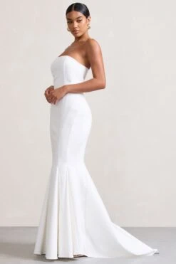 Adored | White Strapless Structured Fishtail Maxi Dress -ENY Clothing Shop WB CL128872005 Adored WhiteStraplessStructuredFishtailMaxiDress4 04a75347 020a 4673 b5db 5af87b367008