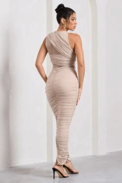 Born With It | Champagne Sleeveless High-Neck Draped Maxi Dress With Mesh Inserts -ENY Clothing Shop WB CL128873059 BornWithItChampagneSleevelessHigh NeckDrapedMaxiDressWithMeshInserts5 163604c6 a38b 401d a3b8 4b72461afecc