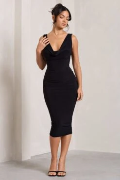 Rosie | Black Sleeveless Cowl-Neck Bodycon Midi Dress 11 Rosie | Black Sleeveless Cowl-Neck Bodycon Midi Dress -ENY Clothing Shop WB CL128875002 Rosie BlackSleevelessCowl NeckBodyconMidiDress4