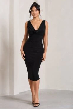 Rosie | Black Sleeveless Cowl-Neck Bodycon Midi Dress 12 Rosie | Black Sleeveless Cowl-Neck Bodycon Midi Dress -ENY Clothing Shop WB CL128875002 Rosie BlackSleevelessCowl NeckBodyconMidiDress5