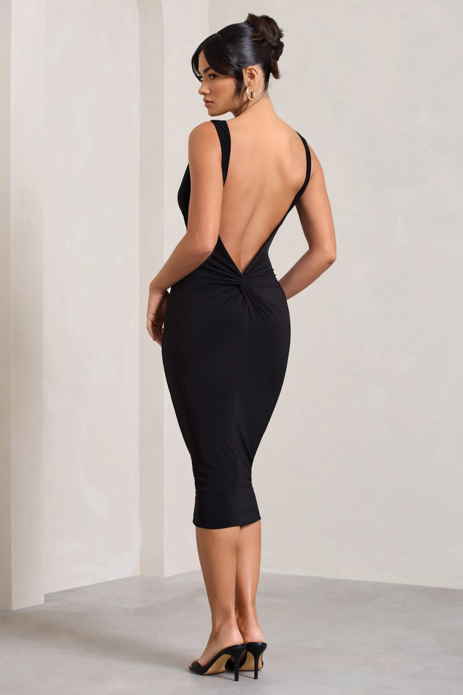Rosie | Black Sleeveless Cowl-Neck Bodycon Midi Dress 4 Rosie | Black Sleeveless Cowl-Neck Bodycon Midi Dress - Image 2