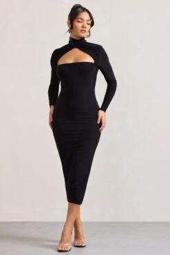 High Hopes | Black Halter-Neck Long-Sleeved Bodycon Midi Dress 10 High Hopes | Black Halter-Neck Long-Sleeved Bodycon Midi Dress -ENY Clothing Shop WB CL128893002 HighHopesBlackHalter NeckLong SleevedBodyconMidiDress1