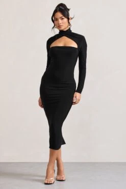 High Hopes | Black Halter-Neck Long-Sleeved Bodycon Midi Dress 11 High Hopes | Black Halter-Neck Long-Sleeved Bodycon Midi Dress -ENY Clothing Shop WB CL128893002 HighHopesBlackHalter NeckLong SleevedBodyconMidiDress2