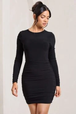 Our Star | Black Cowl-Back Long-Sleeved Bodycon Mini Dress -ENY Clothing Shop WB CL128926002 OurStar BlackCowl NeckLong SleevedBodyconMiniDress1
