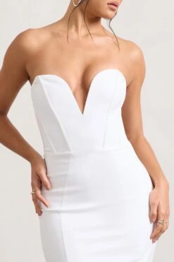 Hailey | White Strapless Sweetheart Corset Midi Dress -ENY Clothing Shop WB CL128928005 HaileyWhiteStraplessSweetheartCorsetMidiDress5