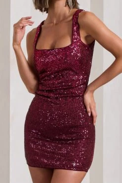 Glimmer | Plum Sequin Open-Back Bodycon Mini Dress -ENY Clothing Shop WB CL128929163 GlimmerPlumSequinOpen BackBodyconMiniDress0copy