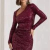 Rising Star | Burgundy Sequin Long-Sleeved Twisted Mini Dress -ENY Clothing Shop WB CL128930158 RisingStarBurgundySequinLong SleevedTwistedMiniDress0 66d3ea3b a57f 4e60 98da af9e99b994c6