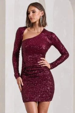 Rising Star | Burgundy Sequin Long-Sleeved Twisted Mini Dress -ENY Clothing Shop WB CL128930158 RisingStarBurgundySequinLong SleevedTwistedMiniDress1 0e06cffa 221f 418c 96e3 9c23638f8e6d