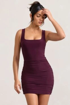 Porto | Burgundy Square-Neck Strappy Bodycon Mini Dress -ENY Clothing Shop WB CL128932069 PortoBurgundySquare NeckStrappyBodyconMiniDress1