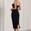 Inviting | Black Ruched Corset Midi Dress -ENY Clothing Shop WB CL128933002 InvitingBlackRuchedMidiDress5