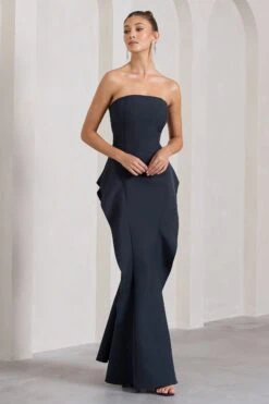 The Real Thing | Navy Strapless Draped Fishtail Maxi Dress -ENY Clothing Shop WB CL128948015 TheRealThingNavyStraplessDrapedFishtailMaxiDress2