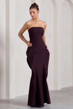 The Real Thing | Plum Strapless Draped Fishtail Maxi Dress -ENY Clothing Shop WB CL128948069 TheRealThingPlumStraplessDrapedFishtailMaxiDress1