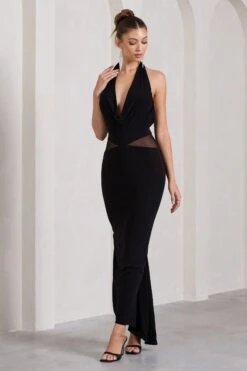 Big Deal | Black Cowl-Neck Maxi Dress With Mesh Inserts -ENY Clothing Shop WB CL128953002 BigDealBlackCowl NeckMaxiDressWithMeshInserts1