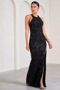 Reserved | Black Sequin Lace Split Maxi Dress -ENY Clothing Shop WB CL128954002 ReservedBlackSequinLaceSplitMaxiDress3