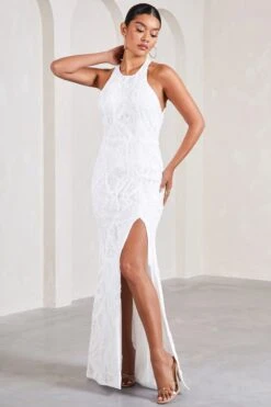 Reserved | White Sequin Lace Split Maxi Dress -ENY Clothing Shop WB CL128954005 ReservedWhiteSequinLaceSplitMaxiDress3