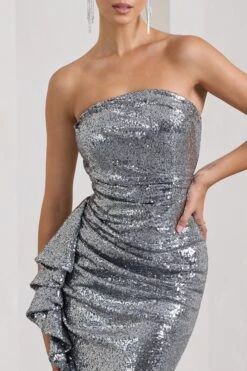 New World | Silver Sequin Strapless Maxi Dress With Ruffles 12 New World | Silver Sequin Strapless Maxi Dress With Ruffles -ENY Clothing Shop WB CL128957013 NewWorldSilverSequinStraplessMaxiDressWithRuffles5